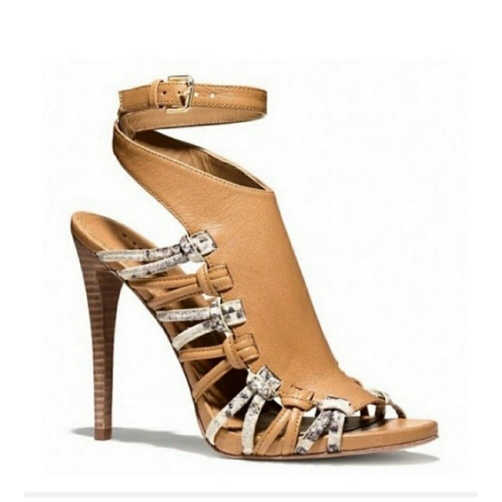 Coach Jody Strappy Open Toe Stiletto Heel Sandals Tan Womens 9.5B